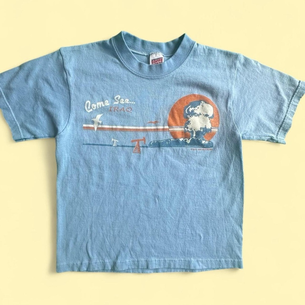Vintage Kids t shirt, come see Iraq, EUC, size M (10), baby blue
